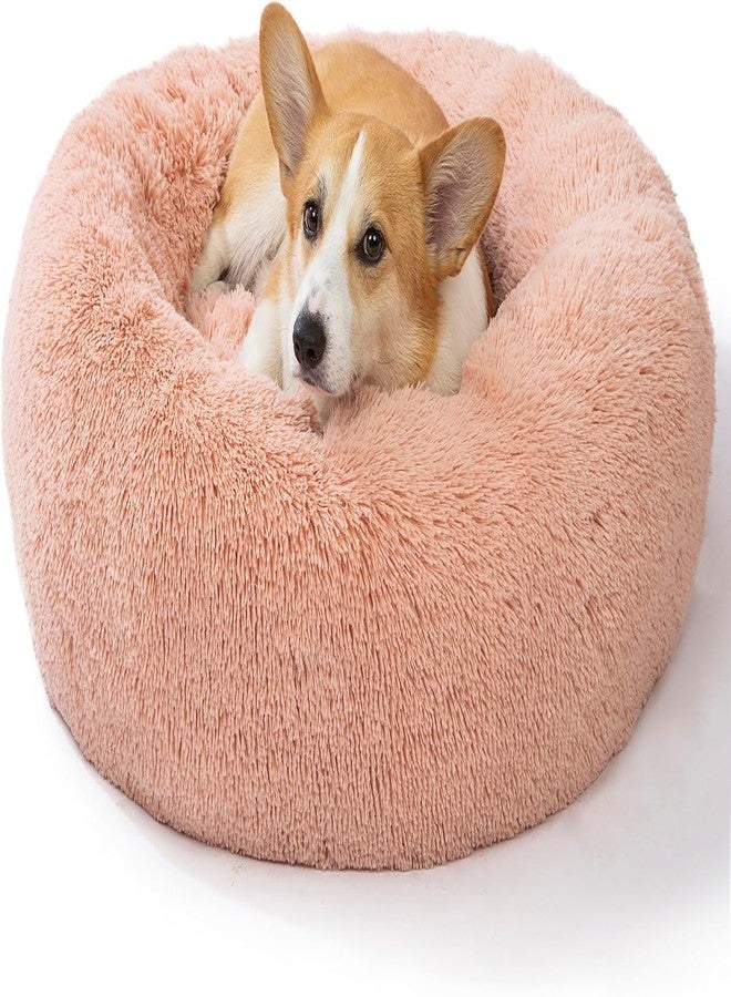 PAWSOME Plush Calming Dog Beds, Donut Dog Bed for Small Dogs, Medium, Large & X-Large, Comfy Cuddler Dog Bed and Cat Bed in Faux Fur (Pink, M) - Image 1